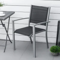 Outsunny Garden Chairs Set Of 2 Outdoor Chairs with Steel Frame Texteline Seats for Dining Patio Balcony Grey and Black(m-8)