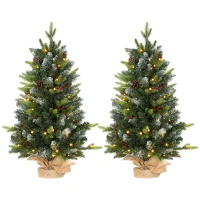 HOMCOM Set of Two 3ft Christmas Trees, with Lights, Berries and Pinecones(m-11)