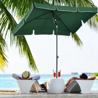 Outsunny Garden Parasol Umbrella, Outdoor Market Table Umbrella with Ruffles & Aluminium Pole, Rectangular Tilting Parasol Sun Shade Canopy, 2 x 1.3m, Green(m-12)