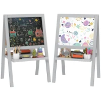 AIYAPLAY Chevalet enfant chevalet peinture enfant double face avec tableau blanc et tableau noir, étagères de rangement incluse(m-11)