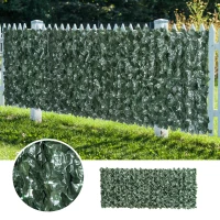 Outsunny Edera Finta per Balconi in PE Anti-UV, Rotolo Siepe Artificiale con Foglie, 240x100cm, Verde Scuro(m-7)