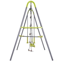 HOMCOM Balançoire 3 agrès portique avec balançoire, échelle et Face à Face dim. 2,95L x 1,38l x 1,75H m métal époxy anticorrosion PE Gris Anthracite Vert Pomme(m-7)