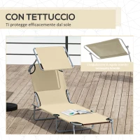 Outsunny Sdraio da Giardino Pieghevole con Tettuccio Regolabile e Schienale Reclinabile a 4 Livelli, Beige(m-6)