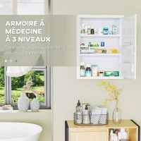 kleankin Armoire à pharmacie 2 étagères 3 niveaux avec porte verrouillable 2 clés 40 x 15 x 53,5 cm blanc(m-5)
