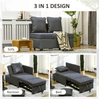HOMCOM Convertible Single Sofa Bed with Thick Padded Seat, 3-in-1 Multi-Functional Sleeper Chair Bed with Magazine Pocket, for Living Room, Grey(m-4)