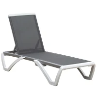 Outsunny Lettino Prendisole con Schienale Reclinabile e Rotelle Posteriori, 195x67.5x33 cm, Grigio e Bianco(m-10)