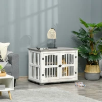 PawHut Wooden Dog Crate Furniture Pet Kennel Cage End Table for Small Medium Dogs, Indoor, White, 85.5 x 59.5 x 68 cm(m-2)