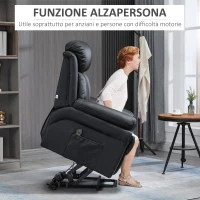 HOMCOM Poltrona Reclinabile Alzapersona Elettrica con Imbottitura Spessa e Telecomando, 96x93x105 cm, Nero(m-4)