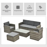 Outsunny Rattan Garden Furniture Outdoor Patio 5 Piece Wicker Weave Sofa Set with Storage,  Cushioned, 3-Seater Sofa + 2 Single Chairs + Foot Stool + Coffee Table(m-4)