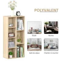 HOMCOM Meuble de rangement Bibliothèque étagère 7 cubes pour intérieur, salon, chambre - 50l x 24P x 106H cm, bois naturel(m-6)