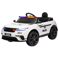 AIYAPLAY Coche Eléctrico Infantil de Policía con Batería 12V Mando a Distancia Faros Bocina Sirena Música Blanco(m-11)