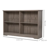 HOMCOM Meuble de rangement bibliothèque dim. 119L x 29l x 76H cm 4 grandes niches panneaux particules imitation bois gris(m-3)