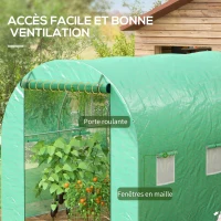 Outsunny Serre de Jardin Tunnel 6 m² avec système d'arrosage intégré, 3L x 2l m 6 fenêtres Porte enroulable Vert(m-6)