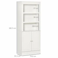 HOMCOM Kitchen Cupboard with 6-tier Shelving, Freestanding Storage Cabinet, Pantry Cupboard with 3 Open Compartments and Double-door Cabinet with Adjustable Shelves, White(m-3)