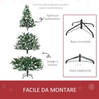 HOMCOM Albero di Natale Innevato 180 cm con Rami Folti, Bacche Rosse, Base Pieghevole e Rimovibile(m-6)
