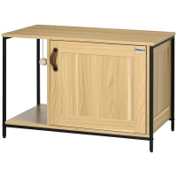 PawHut Mueble Arenero para Gatos con Puerta Bola de Juguete Colgante Caja de Arena para Gatos para Interior 80x48x55 cm Roble(m-11)