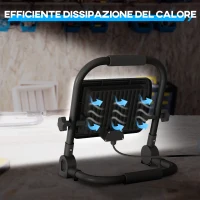 HOMCOM Faretto LED da Lavoro da 6500k con Testa Girevole e Supporto, in Alluminio e Metallo, 25.5x16x25.5 cm, Nero(m-7)