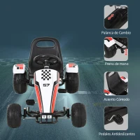 HOMCOM Go Kart a Pedales para Niños de +3 Años Coche de Pedales Infantil con Asiento Ajustable y Freno de Mano 104x66x57 cm Blanco y Negro(m-5)