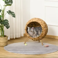 PawHut Cesta per Gatti Adulti Fino a 5kg, Cuccia per Gatti in Rattan Sintetico Marrone Φ52x58cm(m-2)