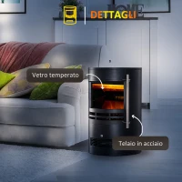 HOMCOM Camino Elettrico da Terra 900W/2000W con Effetto Fiamma, Caminetto Elettrico con Temperatura Regolabile e Protezione da Surriscaldamento, 41x41x64.5cm, Nero(m-7)
