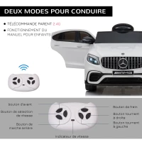 HOMCOM Voiture véhicule électrique Enfants 12 V 35 W V. 3-5 Km/h télécommande Effets sonores + Lumineux Blanc Mercedes GLC AMG(m-6)
