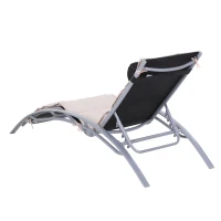 Outsunny Bain de Soleil transat de jardin chaise longue Design Contemporain inclinable Multi-Positions avec Matelas et tétière dim. 170L x 64l x 82H cm alu textilène Beige(m-7)