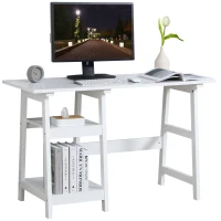 HOMCOM Compact Computer Desk with Storage Shelves, Study Table with Bookshelf, PC Table Workstation for Home Office, Study, Easy Assembly, 120 x 51cm, White(m-1)