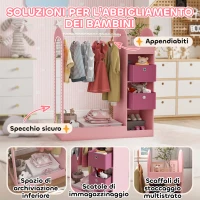 AIYAPLAY Appendiabiti per Bambini con Ripiani, Scatole e Specchio in Legno, Rosa(m-4)