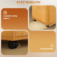 HOMCOM 60cm Filing Cabinet with Drawer, Open Shelf, Metal Handles and 4 Wheels, Office Home Organiser Mobile Printer, Natural Wood Finish(m-6)
