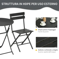 Outsunny Set da Giardino 3 Pezzi con 2 Sedie e Tavolo Pieghevoli in Acciaio e HDPE, Grigio Scuro(m-6)