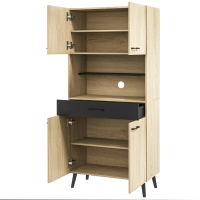 HOMCOM Armoire de cuisine multi-rangements avec tiroir 2 placards étagères réglables hauteur 178 cm noir et bois naturel