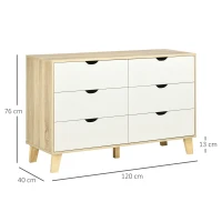 HOMCOM Cómoda con 6 Cajones Cajonera  para Dormitorio Salón Estudio Estilo Moderno 120x40x76 cm Natural y Blanco(m-3)