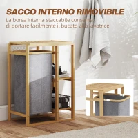 HOMCOM Cesto Portabiancheria con Borsa Estraibile e Ripiani a Doghe in Bambù, 50x32x70 cm, Grigio(m-5)
