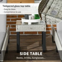 Outsunny 3-piece PE Rattan Sun Lounger Set with Adjustable 5-Position Recliner, Patio Chaise Lounge Chair Set with Cushions, Headrests, Glass Top Square Coffee Table, Light Grey(m-7)