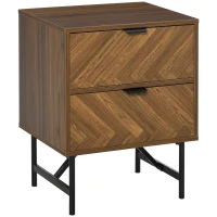 HOMCOM Bedside Table with Two Drawers, Side Cabinet Storage Unit with Metal Handles, Organisation Furniture for Living Room, Bedroom, Walnut Brown(m-11)