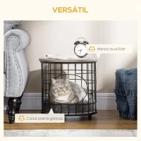 PawHut Mesa Auxiliar con 1 Orificio para Gatos Pequeños Estante Superior y Cojín 40x40x40 cm Negro y Gris(m-4)