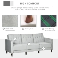 HOMCOM 3 Seater Sofa Bed with Portable Footstool Velvet Corner Sofa Bed, Light Grey(m-7)