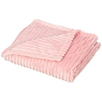 HOMCOM Flannel Fleece Blanket for Sofas, All-Season Fluffy Warm Throw Blanket for Bed, Couch, Chair, Striped Reversible Travel Bedspread, Single Size, 152 x 127cm, Pink(m-1)
