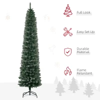 HOMCOM 7.5FT Artificial Snow Dipped Christmas Tree Xmas Pencil Tree Holiday Home Indoor Decoration with Foldable Black Stand, Green(m-4)
