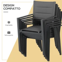 Outsunny Set da Giardino con Tavolo Allungabile in Vetro e 6 Sedie con Seduta Traspirante, Grigio Scuro(m-5)