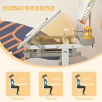 HOMCOM Ensemble chaise et bureau pour enfants avec lampe LED hauteur réglable plateau incliné support de lecture gris(m-7)