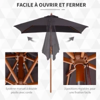 Outsunny Parasol de jardin extérieur Parasol rectangulaire inclinable bois polyester haute densité 2L x 1,5l x 2,3H m gris foncé(m-6)