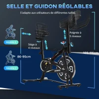 HOMCOM Vélo d'appartement vélo de fitness velo d'intérieur avec écran LCD multifonctions vélo biking cardio-training selle et guidon réglables acier noir(m-7)