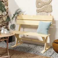 Outsunny 2 Seater Wooden Garden Bench, Fir Wood Outdoor Bench, Garden Loveseat with Slatted Seat, Sloping Back and Wide Feet for Patio, Park, Natural Wood Finish(m-8)