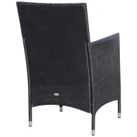 Outsunny Ensemble salon de jardin 2 places : 2 fauteuils et table basse plateau verre trempé résine tressée 4 fils imitation rotin avec coussins noir(m-5)