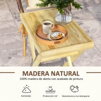 Outsunny Mesita de Jardín Rectangular Mesa de Exterior de Terraza de Madera Carga 40 kg para Balcón Patio 68x44x75 cm Natural(m-4)