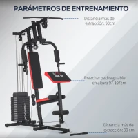 HOMCOM Máquina de Musculación con Placas de Peso de 65 kg Carga Max. 100 kg para Entrenamiento Fitness en Hogar Negro y Rojo(m-6)