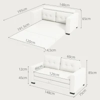 HOMCOM Canapé convertible 2 places canapé-lit avec dossier capitonné, coussins et matelas pliable au sol, blanc(m-3)