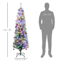 HOMCOM 6' Artificial Prelit Christmas Trees Holiday Décor with Colourful LED Lights, Flocked Tips, Berry, Pine Cone(m-3)