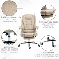 Vinsetto Fauteuil de bureau manager chaise pour ordinateur avec repose-pied dossier inclinable accoudoirs rembourrés en lin beige(m-6)